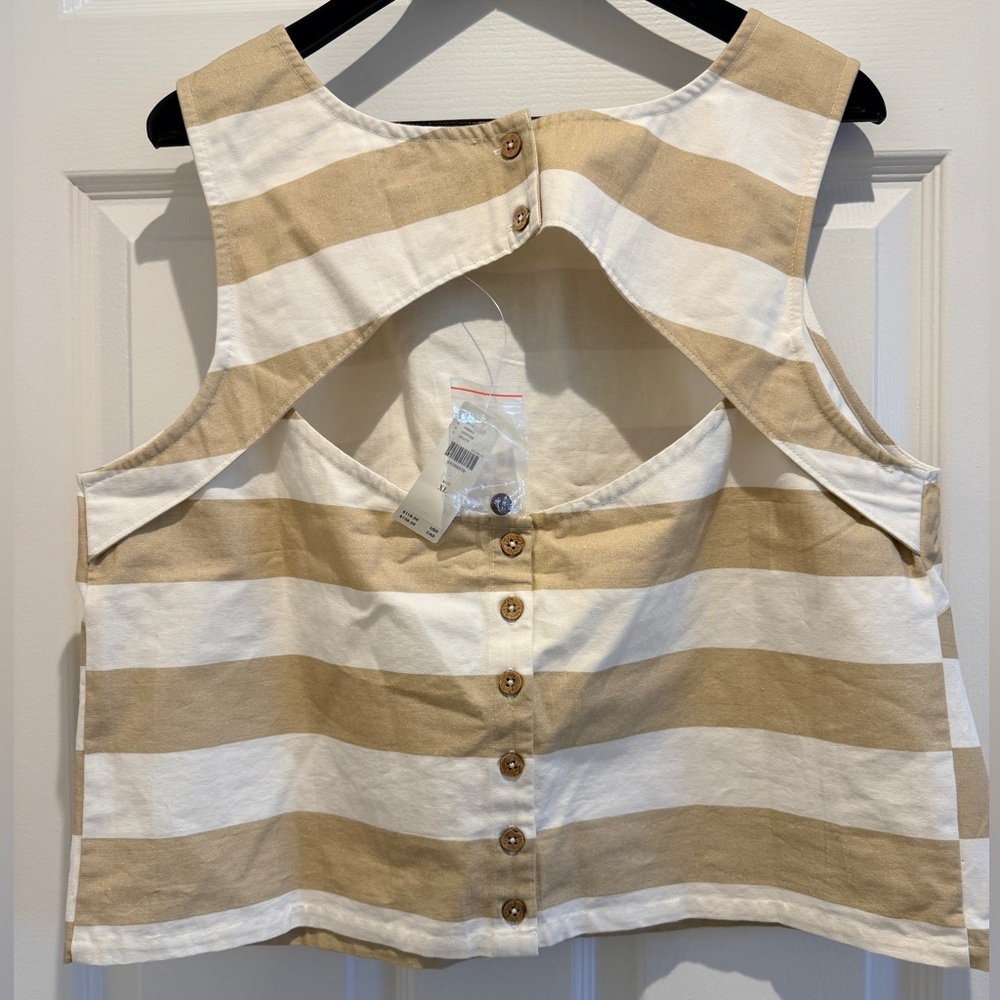 NWT Maeve Size XL Icon Crop Cotton Tank Top Semolina Stripe - Picture 9 of 13
